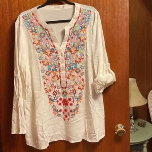 Solitaire White Blouse with Multicolor Embroidery